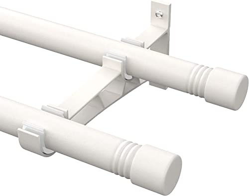 Tringles à Rideaux Double, 76-116cm Tringle à Rideau Extensible avec Boutons Cap avec Supports, Tringle à Rideaux Réglables en Acier Inoxydable de Quincaillerie Décorative pour Salon/Blanc