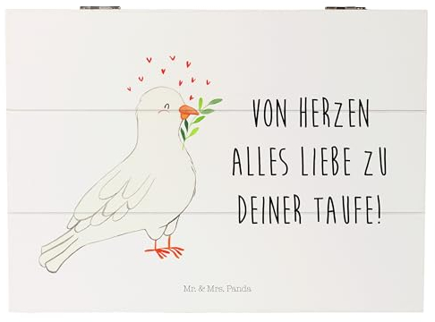 Mr. & Mrs. Panda 25 x 18 cm Holzkiste Taube Taufe - Geschenk, Aufbewahrungsbox, Taufe Deko, Truhe, Geschenkdose, Taufgeschenk, Schatzkiste, XXL, zur