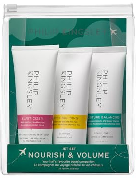 Philip Kingsley | Nourish And Volume Haircare Travel Set | Contains Elasticizer, Body Building Shampoo and Moisure Balancing Conditioner | Hair Travel Essentials | 3 x 75ml