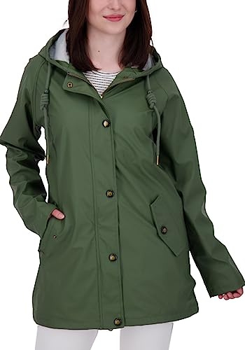 Damen Friesennerz Regenmantel Regenjacke mit Kapuze Gefüttert Wasserdicht Wetterfest Windbreaker Übergangsjacke