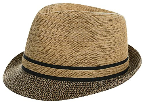 Comhats Fedora Trilby Chapeau de paille pour homme Chapeau panama Chapeau de plage Chapeau de soleil fait main Bord court, 92569_Café, XXL