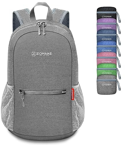 ZOMAKE 10L Kleiner Faltbarer Rucksäcke Leichter rucksack für Outdoor Wandern Reisen und Fahrrad,Mini Daypack für Damen Herren Kinder und Jugendliche(Grau)