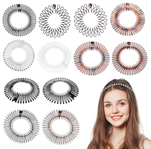12 Stücke Voll Kreisförmig Stretch Kamm Stretch Haarkamm Stirnband Haarbandhalter Stirnband Haarbandhalter für Frauen Mädchen Damenmodeaccessoires,(Mehrere Farben)