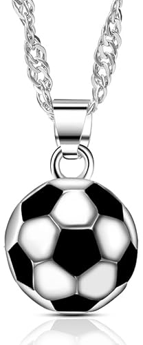 Ozmw Fußball Halskette, Edelstahl Fußball Charm Halskette, Kinder Unisex Schmuck mit Kette Fußball Anhänger Halskette