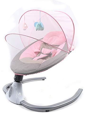 Estabeter Altalena elettrica rosa per bambini, con 4 velocità di movimento uniche a forma di U, 72 x 68 x 53 cm, altalena Bluetooth, adatto per bambini da 2 a 12 kg, 0-10 mesi