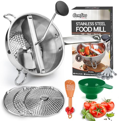 Stainless Steel Food Mills With 3 Milling Discs,Ergonomic design Of Rotary Food Mills For Tomato Sauce,Potatoes,Jams,Stainless Steel Handle and Dishwasher Safe,Includes Multifunctional Spoon