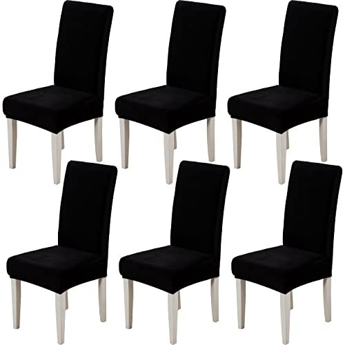 Xundefeng 6er Set Stretch Samt Stuhlhussen für Esszimmerstühle, Schutz Hussen für Stühle Schwingstühle, Dekoration Stuhlbezug für Haus, Küche, Hotel, Party - Schwarz