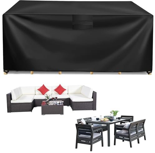 Outdoor Sofa Covers Heavy Duty 126*126*74cm Garden Furniture Covers Waterproof 420D Oxford Fabric Rattan Sofa Cover Patio Table Chairs Windproof Anti-UV Cover with Air Vent
