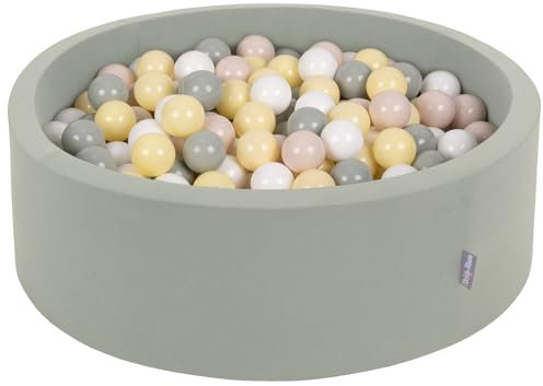 KiddyMoon Piscine À Balles pour Bébé Rond 90X30cm/200 Balles 7Cm Fosses À Boules Jouet Enfant, Sauge : Beige Pastel/Vert De Gris/Jaune Pastel/Blanc