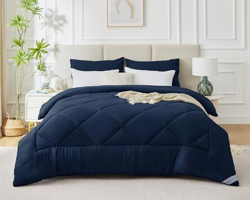WAVVE Edredón Relleno Nórdico 240x260 cm para Cama 160/180, Edredón de Fibra 450gr/m², Suave, Transpirable para Invierno (260x240 cm, Azúl Marino)