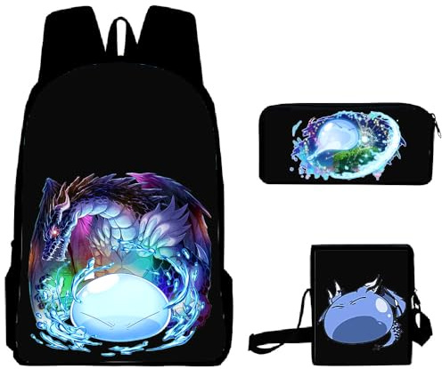 Jilijia That Time I Got Reincarnated As A Slime Rucksack, 3-teiliges Set, Anime-3D-Drucke, Rucksack, einzelne Umhängetasche, Federmäppchen für Jungen und Mädchen, Weihnachts- und Geburtstagsgeschenke,