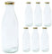Vitrea 6 leere Glasflaschen 1 Liter Schraubverschluss Gold - Milchflaschen, Saftflaschen, große Flaschen zum Befüllen mit Deckel - für, Saft, Smoothies, Öl - 6 Stück, TO48, Milch