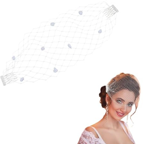 FINGERINSPIRE Braut Vogelkäfig Fascinator Mit Flaumball Nylon Netz Gesichtsschleier Mit Kämmen Stirnband für Hochzeits Teeparty