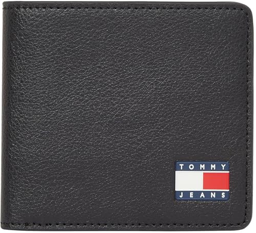 Tommy Jeans Herren Geldbeutel Heritage Leather Faltbar, Schwarz (Black), Einheitsgröße