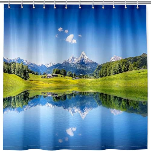 ANHOPE Natur Berg Wald See Landschaft Duschvorhang Wasserdicht Anti-schimmel Polyester Stoff Duschvorhänge 180 x 200cm Shower Curtains Waschbar Bad Vorhäng für Badzimmer mit 12 Haken