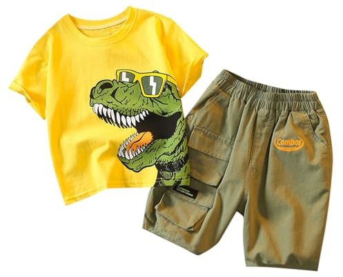 Kleinkind Baby Jungen Kleidung Kurzarm Dinosaurier Bedrucktes T-Shirt + Shorts 2-teiliges Jungen Sommer Outfit Kinderkleidung Gr. 86 Jungen