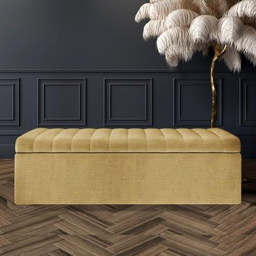 AZ Interiors Royal Furniture Naples Lined Upholstered Ottoman Storage Box, Naples Storage Shoe Bench, End of Bed Bench, Rectangle Coffee Table with Storage (Beige Naples, 3ft (90x40x40) CM)