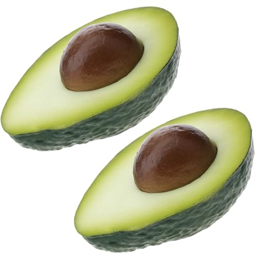 Funzhan 2 Stück Halbe Künstliche Avocados, lebensechte Dekorobst-Requisiten | Halbierte dekor-avocado künstliche früchte modell, lebensmittelfotografie requisiten, küchenauslage, tischdekoration, café