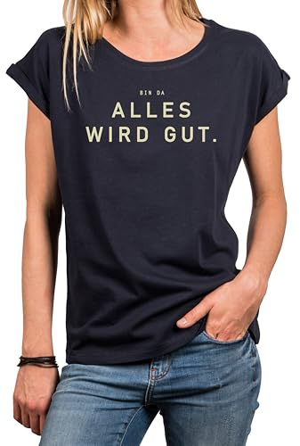 MAKAYA Damen Shirt mit Spruch Lustige Geschenke für Mütter Frauen Top Alles Wird Gut Muttertag Kolleginnen Mama Blau XXXL