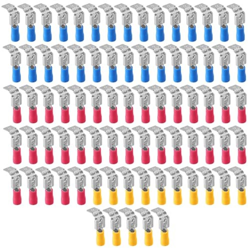 80 PCS Piggy Back Spade Connector, Insulated Crimp Connectors, Crimp Terminal Connector Kit, Red, Blue, Yellow