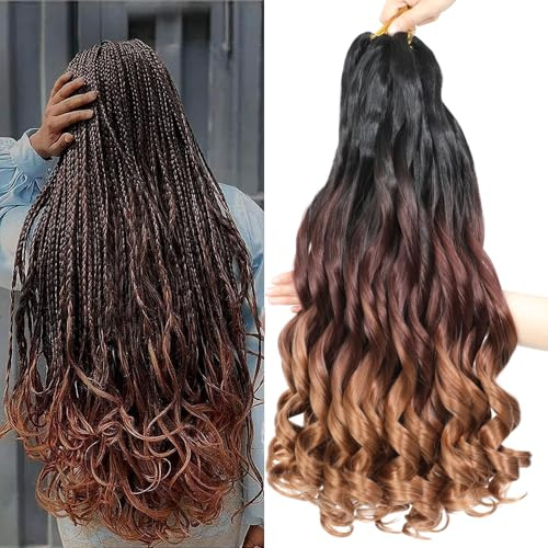 French Curl Braiding Hair 24 Inch 8 Packs Curly Braiding Hair Pre Stretched French Curls Braiding Extension Curl Crochet Braids Spiral Extensions (1B/33/30#, 24 Inch (Pack of 8))