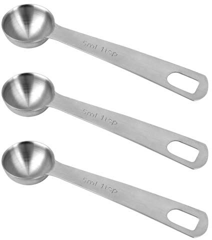 Cucchiai Dosatori da 3 Pezzi, Cucchiai da Tavola in Acciaio Inossidabile Cucchiai Dosatori Cucchiaino da tè 1/3 Cucchiaio da Tavola 5 ML | Cucchiaio in Metallo da 5 CC Manico Corto (Corto)
