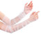 Tucnoeu 1 Paar Netzhandschuhe Lange Handschuhe Damen Prinzessin Hochzeit Weiß Fingerlose Ellenbogenhandschuhe für Braut und Besondere Anlässe, Einheitsgröße