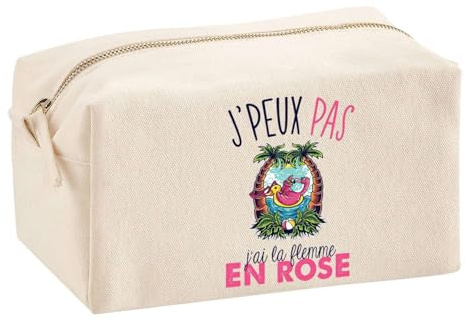 Planetee Trousse Multifonction J'peux Pas Flamant Rose Flemme | Trousse Scolaire Maquillage Idée Cadeau Collègue Noël Anniversaire | Trousse pour Fournitures Scolaires et de Bureau