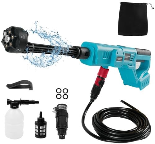 Cordless Pressure Washer Compatible with Makita Battery 18V, 1000PSI Portable Power Pressure Jet Washer with 6-in-1 Nozzle and 5m Hose, High-Pressure Washer for Car Floor Fence Wall Cleaning (Blue)