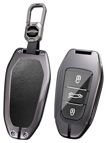 ontto Coque de protection pour clé de voiture compatible avec Fiat 600 600e Hybrid Doblo K9 Grande Panda Scudo 2024 2025 - Boîtier en métal - Porte-clés - 3 boutons - A - Noir