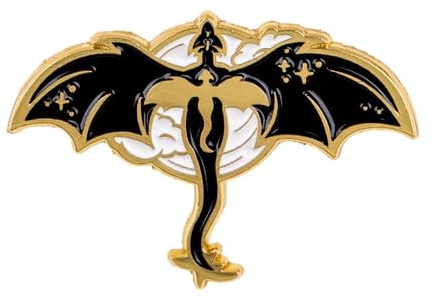 Broche en métal motif dragon quatrième aile, silhouettes de Tairn et Andarna en émail