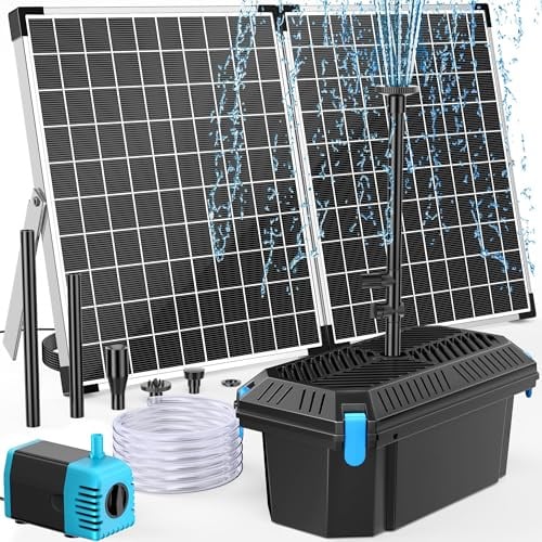 POPOSOAP Filtro solar para estanque de 40 W con bomba de fuente, 1620 l/h, juego completo de filtración de estanques y fuentes solares para pequeños estanques de jardín, acuarios y juegos de agua