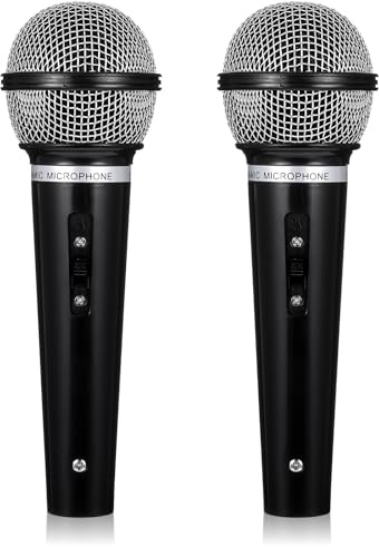 Zyghjort Fake Microphone Prop, 2 Pcs Black Plastic Toy Microphones Fun Stage Play Microphone for Halloween Christmas Cosplay Music Birthday Party Favors Costume (Black)