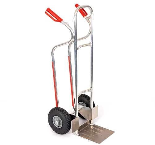 RLW Profi Aluminium Sackkarre Stapelkarre Alu200 200 kg - Schaufel 280 x 280 mm - Made in EU - kein Asien-Import !! (Luftrad schwarz / 4 PR/Metall-Felge Silber-grau/Rollenlager)