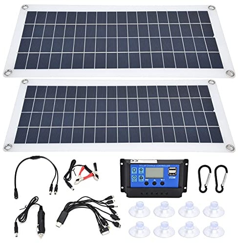 Hapivida Panel Solar 2x10W Kit con Controlador 30A Módulo Fotovoltaico USB 5V, Cargador Emergencia para Caravanas Aplicaciones Exteriores