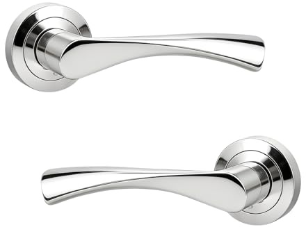 Brotima Polished Chrome Interior Door Handle, Non-Locking Passage Door Lever for Hallway and Closet Doors, Modern Internal Door Handles-1 Pair