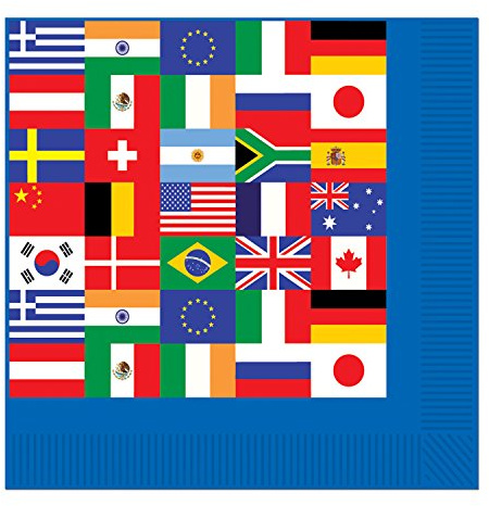 Beistle Getränkeservietten, Internationale Flaggen, Papier, Blue, White, Red, Black, Green, 6.5