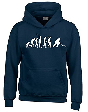 Coole-Fun-T-Shirts Eishockey Evolution Kinder Sweatshirt mit Kapuze Hoodie Navy-Weiss, Gr.164cm