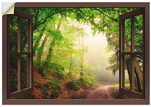 ARTland Wanddeko Wandtattoo selbstklebende Vinylfolie 100 x 70 cm Landschaften Wald Foto Grün Fensterblick Natürliche Torbögen durch Bäume B8CN