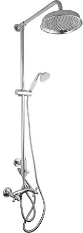 PaulGurkes Nostalgie Regenbrause Duschsystem Aufputz mit Kreuzgriff-Armatur Retro Landhausstil Nachrüsten Aufputzmontage Keramikgriff mit Bordüre Duschsäule Komplettdusche Brausesystem Duschsystem mit Regendusche