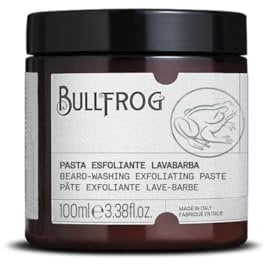 Bullfrog Peeling-Bartwaschpaste 100 ml – Reinigt den Bart gründlich – Verleiht ein gepflegtes, glänzendes Aussehen – Duft mit Noten von Lavendel, Eichenmoos und Vetiver – Hergestellt in Italien