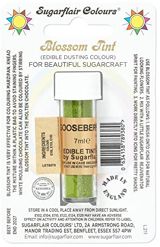 Sugarflair Blossom Tint Gooseberry Food Colouring and Dusting Powder, Matt Finish, Brush On or Mix with Rejuvenator Spirit to Create a One of A Kind Cake - 7ml