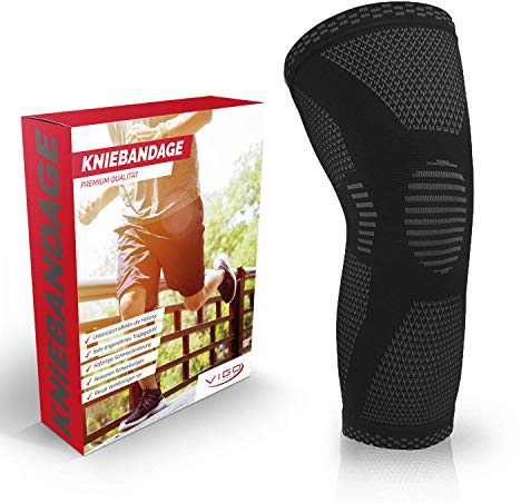 VIGO SPORTS® Kniebandage mit spezieller Mehrzonen Kompression I Anti Rutsch Knieschoner für sicheren Halt I Bandage Knie gibt Kraft und unterstützt die Bewegungsfreiheit I ideal für Frauen und Herren