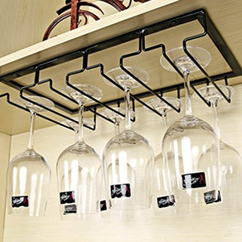 Tosbess Portabicchieri/porta calici - supporto con 4 binari per 9-12 Bicchiere di vino - Mantieni I bicchieri asciutti - a sospensione o a parete, cromato,40 ×22,5 × 5,5 cm