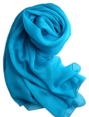 Forever Angel Luxus Damen Georgette Seidentuch 100% Seiden-schals Stola Halstücher Türkis Maße 98.4X25.6 / 250cmX65cm
