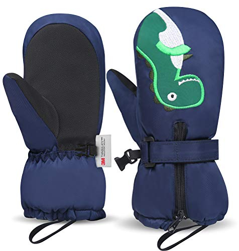 Kinder Skihandschuhe-7-Mi Wasserdichter Fausthandschuh Warm Winter Skating Handschuhe Jungen Fäustel Fäustlinge 4-6 Jahre (Dunkelblau)