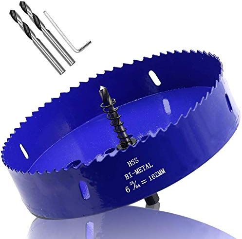 Luomorgo 6 3/8 inch 162mm Hole Saw, 1 1/4 inch Cutting Depth HSS Bi-Metal Hole Cutter with Hex Shank Drill Bit Adapter for Wood Cornhole Boards Plastic Drywall Fiberboard