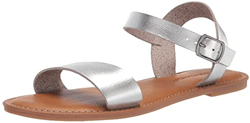 Amazon Essentials Sandali con Fibbia e Due Cinturini Donna, Argento, 42 EU Larga
