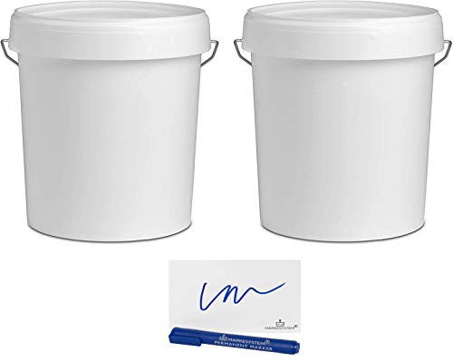 MARKESYSTEM - Cubo VACIO Industrial Pack de 2 x 17,9 litros- Contenedores Hermeticos de Plástico con Tapa - Almacenaje de Sólidos, Líquidos y Pinturas - Polipropileno Blanco + Kit Etiquetado…