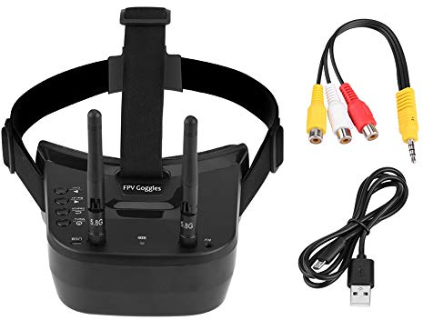 Schulzeit Fpv-drohnenbrille, Tragbare Fpv-brille Mit Geringer Verlustleistung Und Automatischer Suche 480 * 320 Display 5.8g Eingebauter 3,7-v-1200-mah-akku Für Modellflugzeugteile Den Außenbereich
